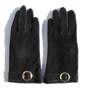 Vintage Retro Black Wrist LENGTH WOMENS Gloves X-Small Suede & Vinyl